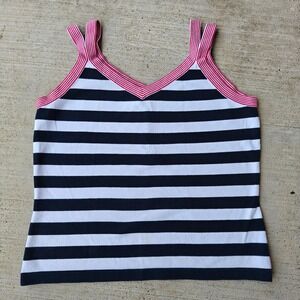 Striped Double Strap Tank Top Women's Medium Talbots Cotton Blend Summer Festive